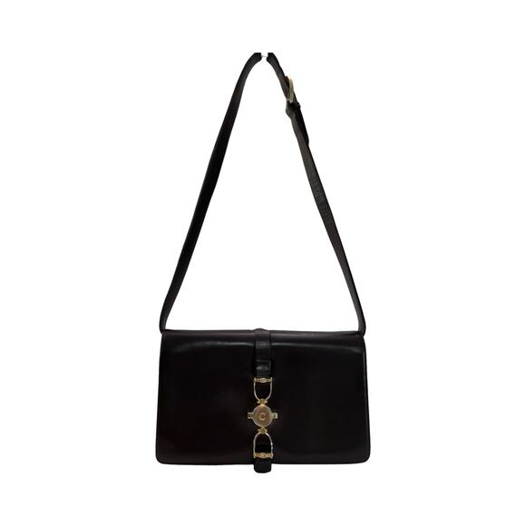 Vintage Céline Horsebit Logo Dark Brown Leather Shoulder Bag Made in Italy - Picture 1 of 15